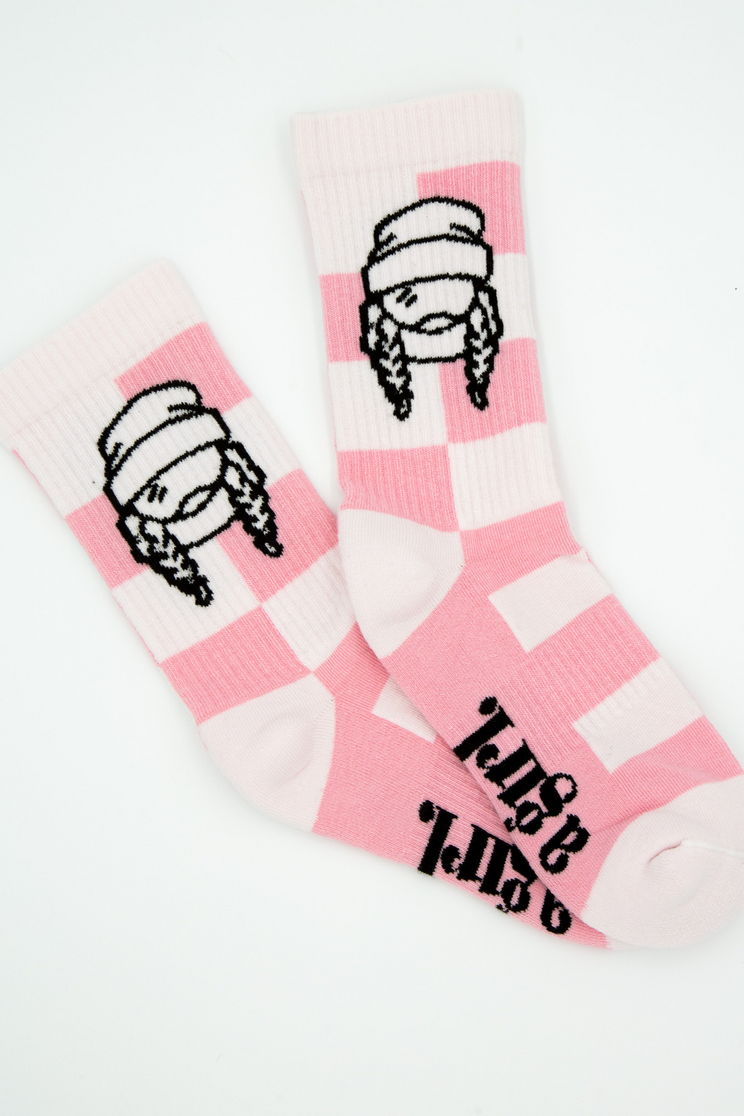 Ski Like a Girl pink check sock - Heyday