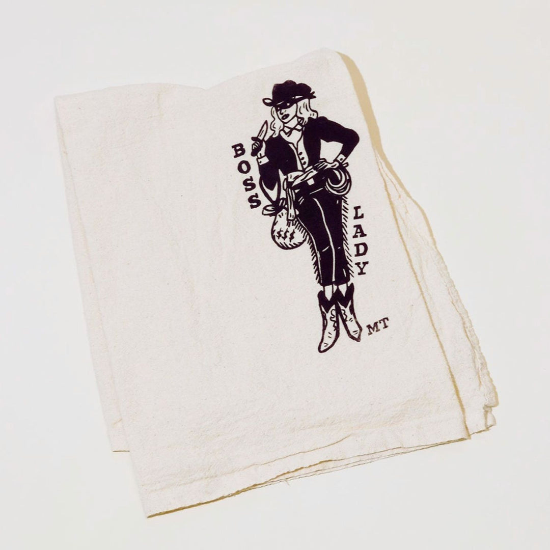 Intrigue Ink Boss Lady dishtowel at Heyday