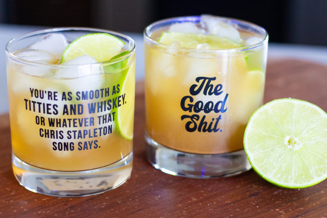 Cocktails served in signature rocks glasses at Heyday