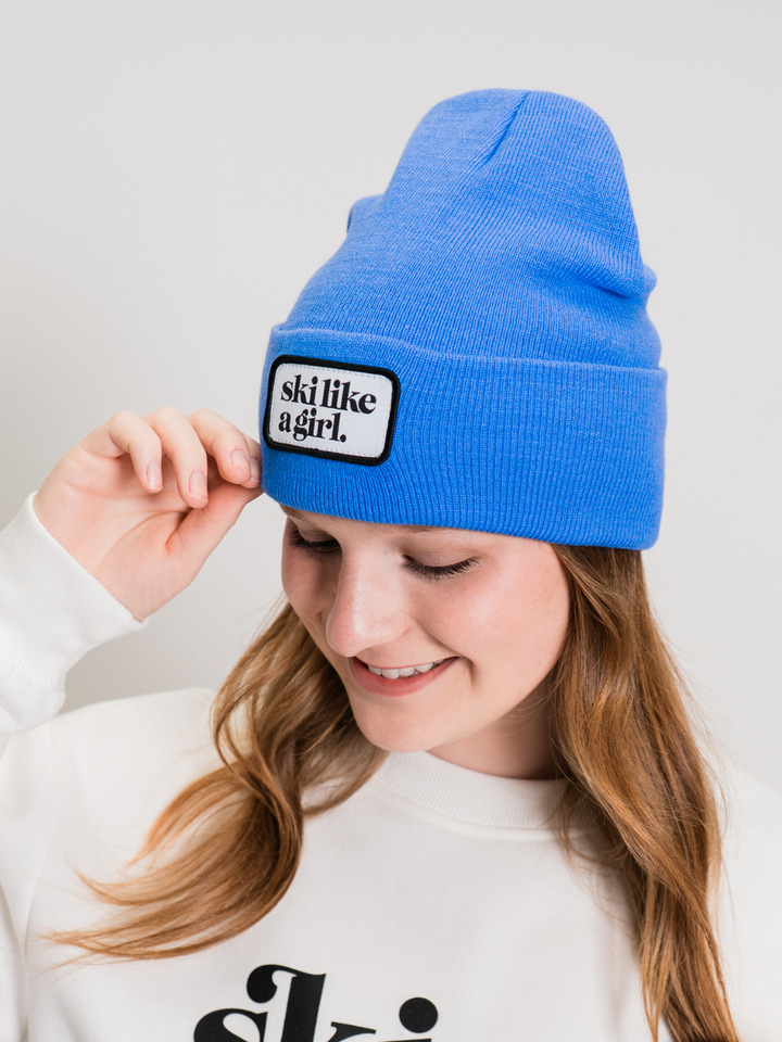 Ski Like a Girl Cobalt Merrowed Raised Patch Beanie