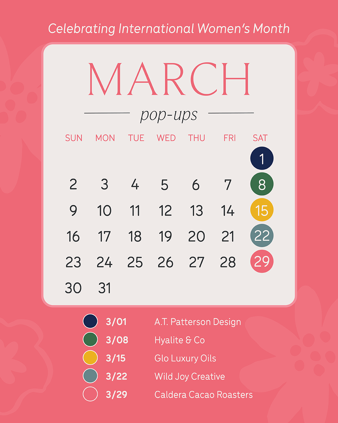 heyday march pop-up schedule