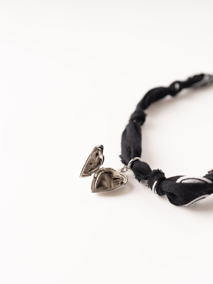 Black Silver Heart Bandana Necklace
