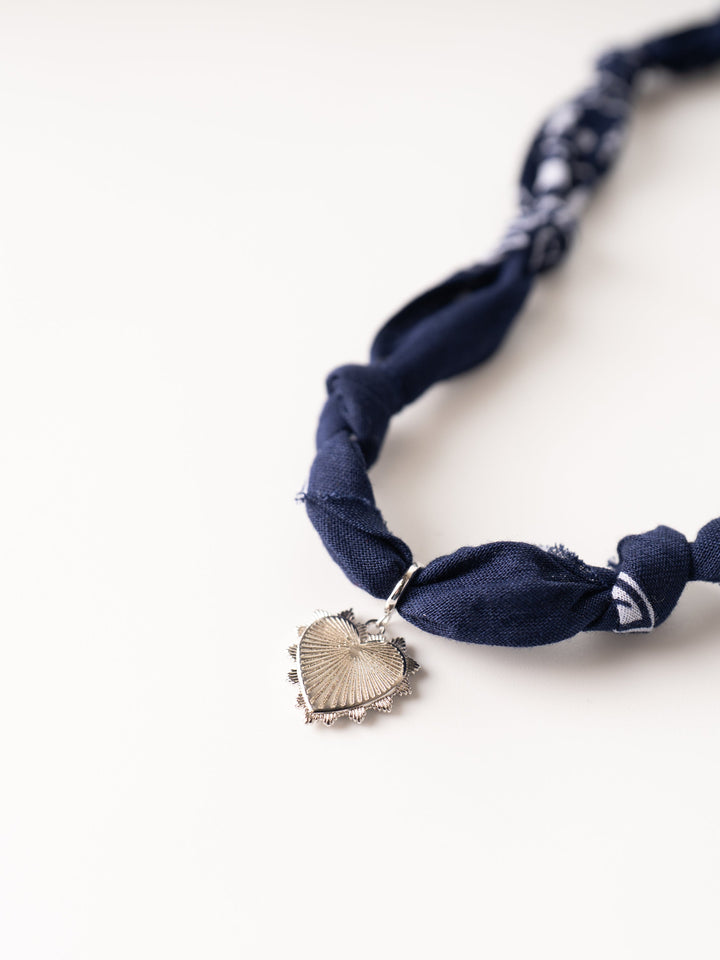 Navy Silver Sunburst Bandana Necklace