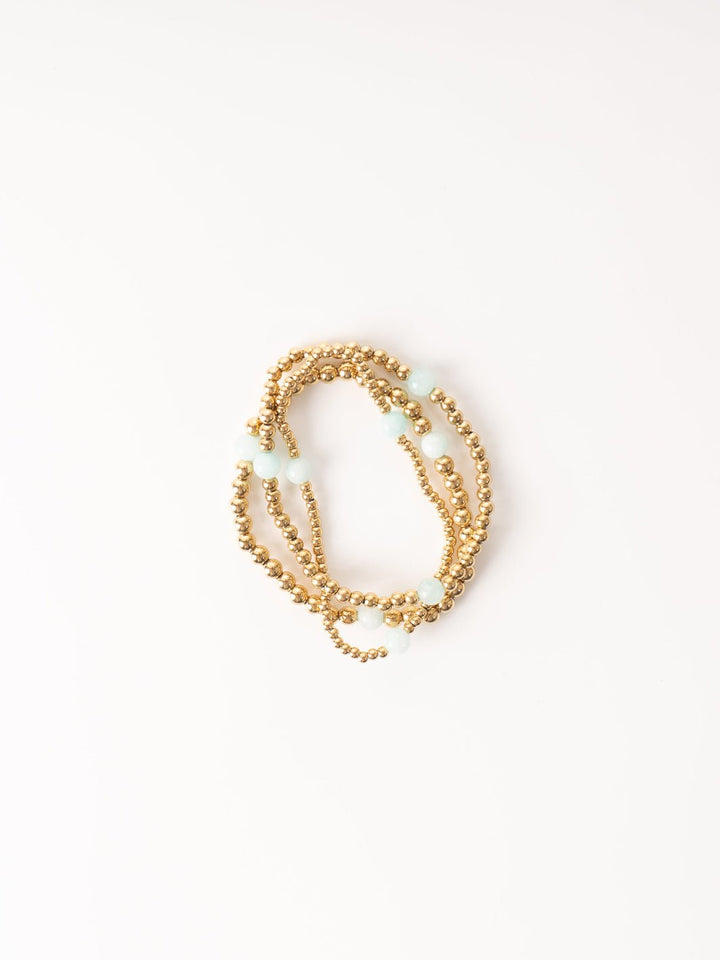 Gold Ball Stacking Bracelet Set with Amazonite - Heyday