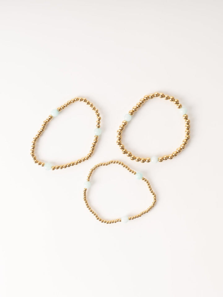 Gold Ball Stacking Bracelet Set with Amazonite - Heyday