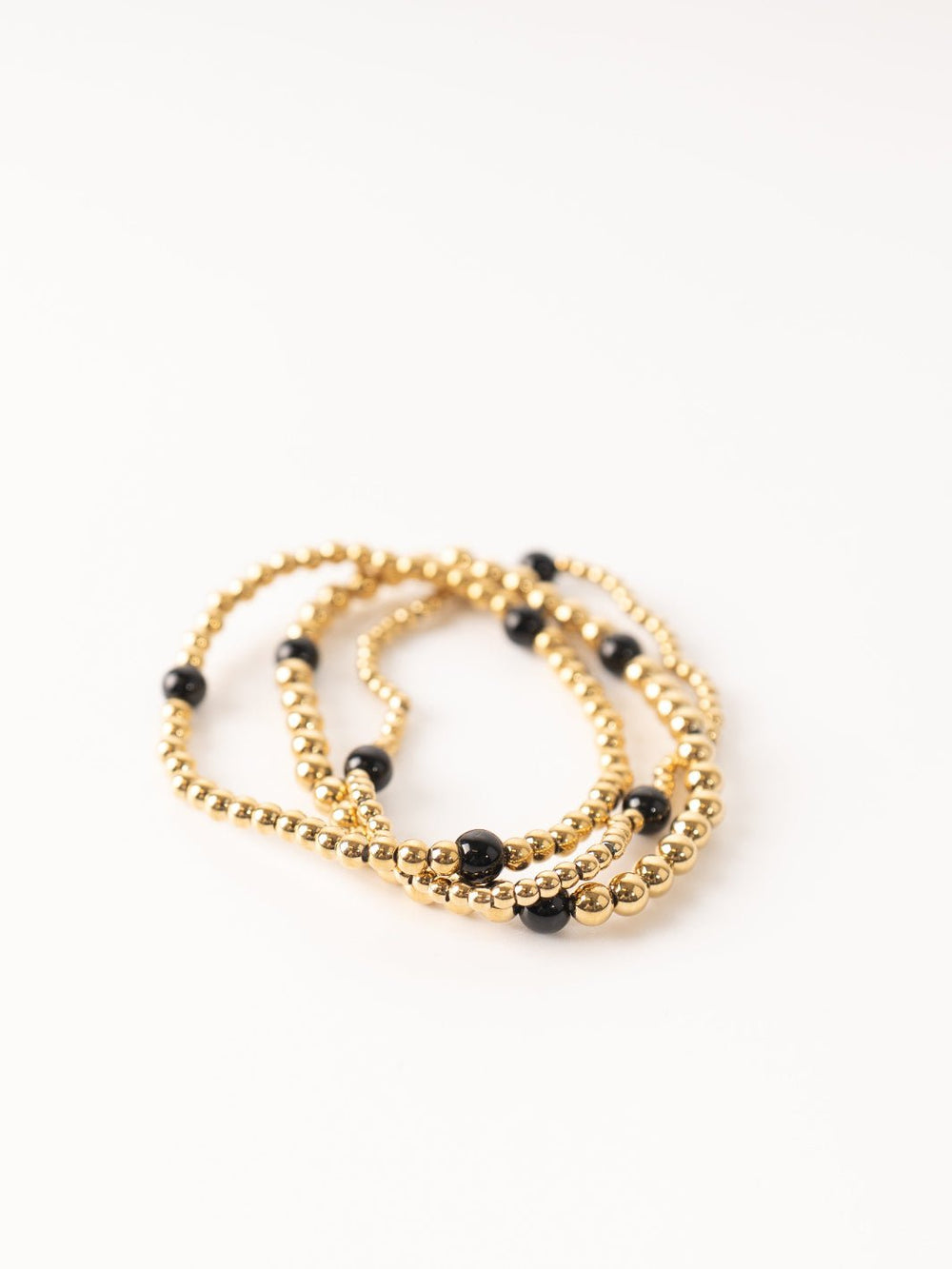Gold Ball Stacking Bracelet Set with Onyx - Heyday