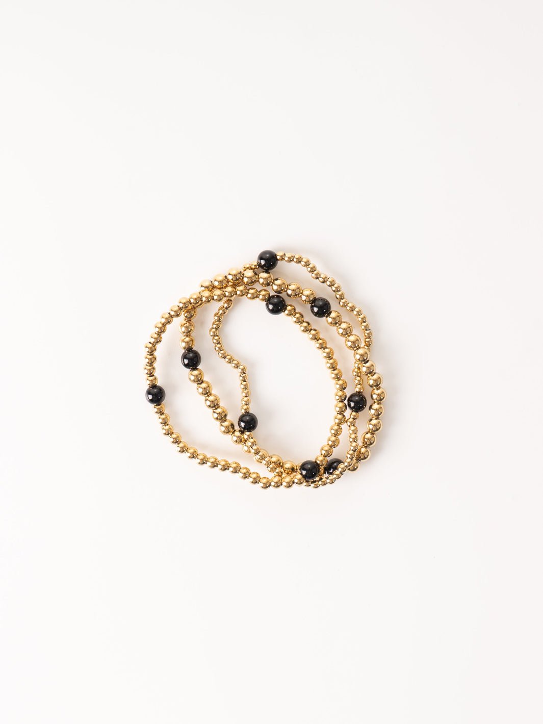 Gold Ball Stacking Bracelet Set with Onyx - Heyday