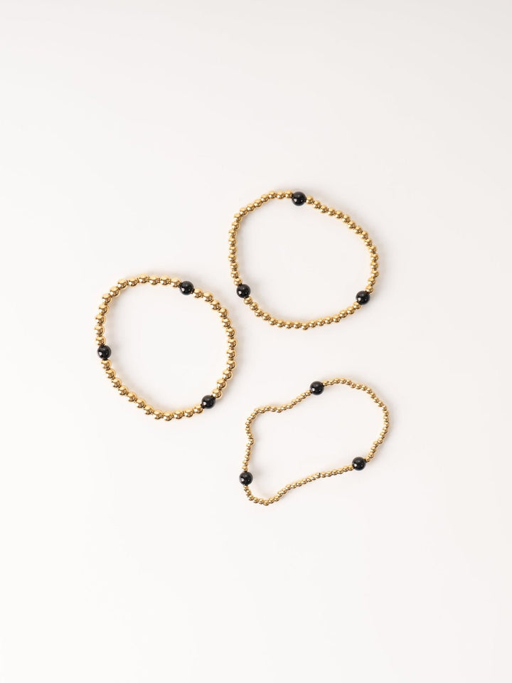Gold Ball Stacking Bracelet Set with Onyx - Heyday