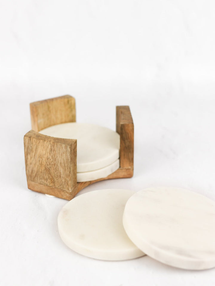 Marble Coaster + Wood Holder Set - Heyday