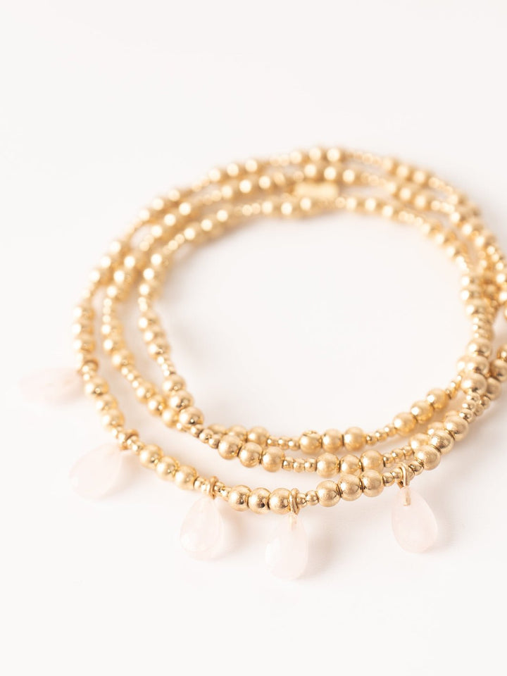 Rose Quartz Gold Metal Wrap Bracelet - Heyday