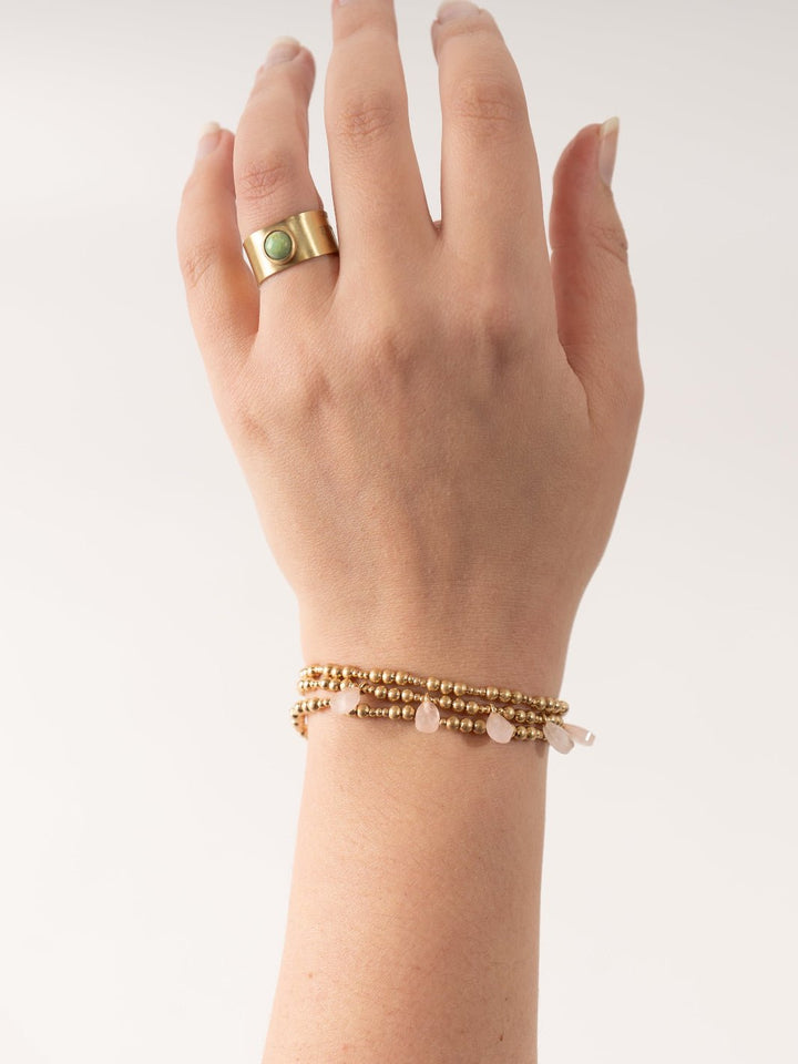 Rose Quartz Gold Metal Wrap Bracelet - Heyday
