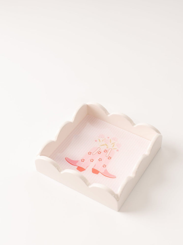 Scalloped Trinket Tray with Cowboy Boots - Heyday
