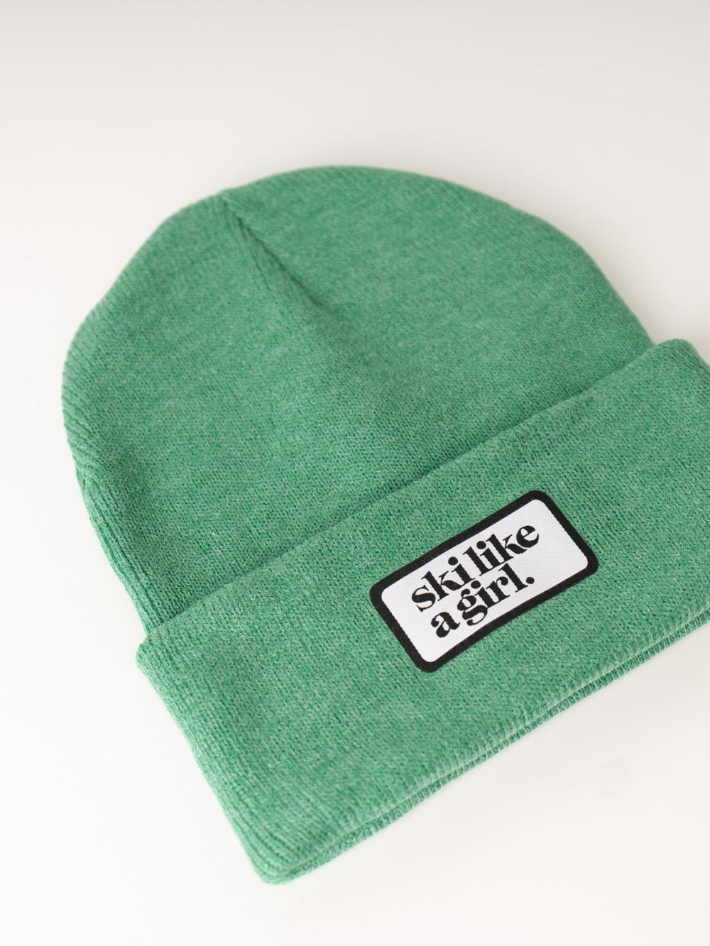 Ski Like a Girl Green Ribbed Beanie - Heyday