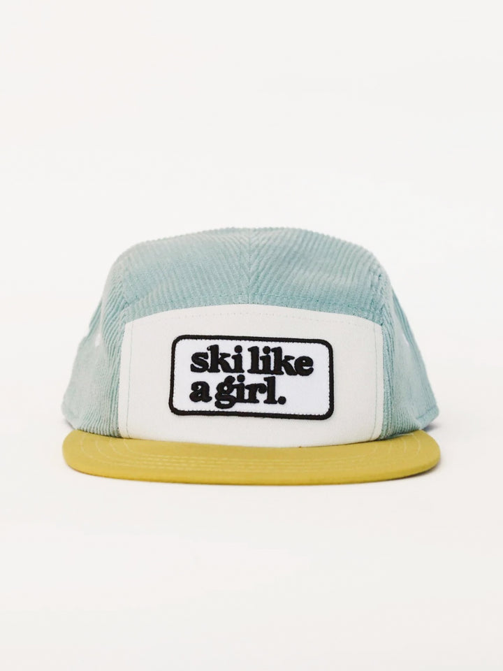 Ski Like a Girl Mint + Yellow Corduroy Patch Hat