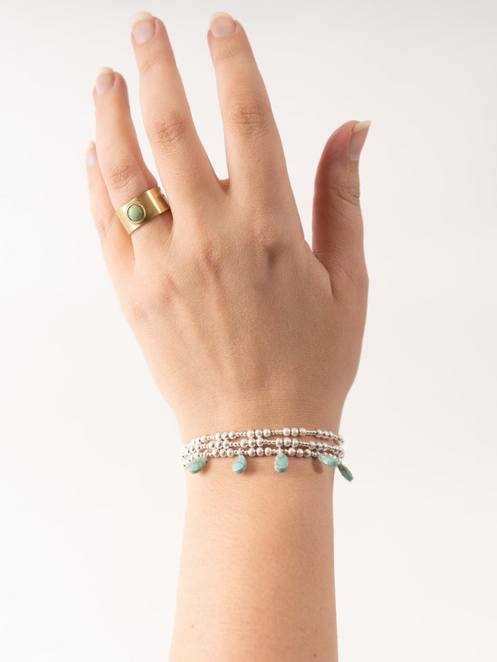 Turquoise & Silver Metal Wrap Bracelet - Heyday