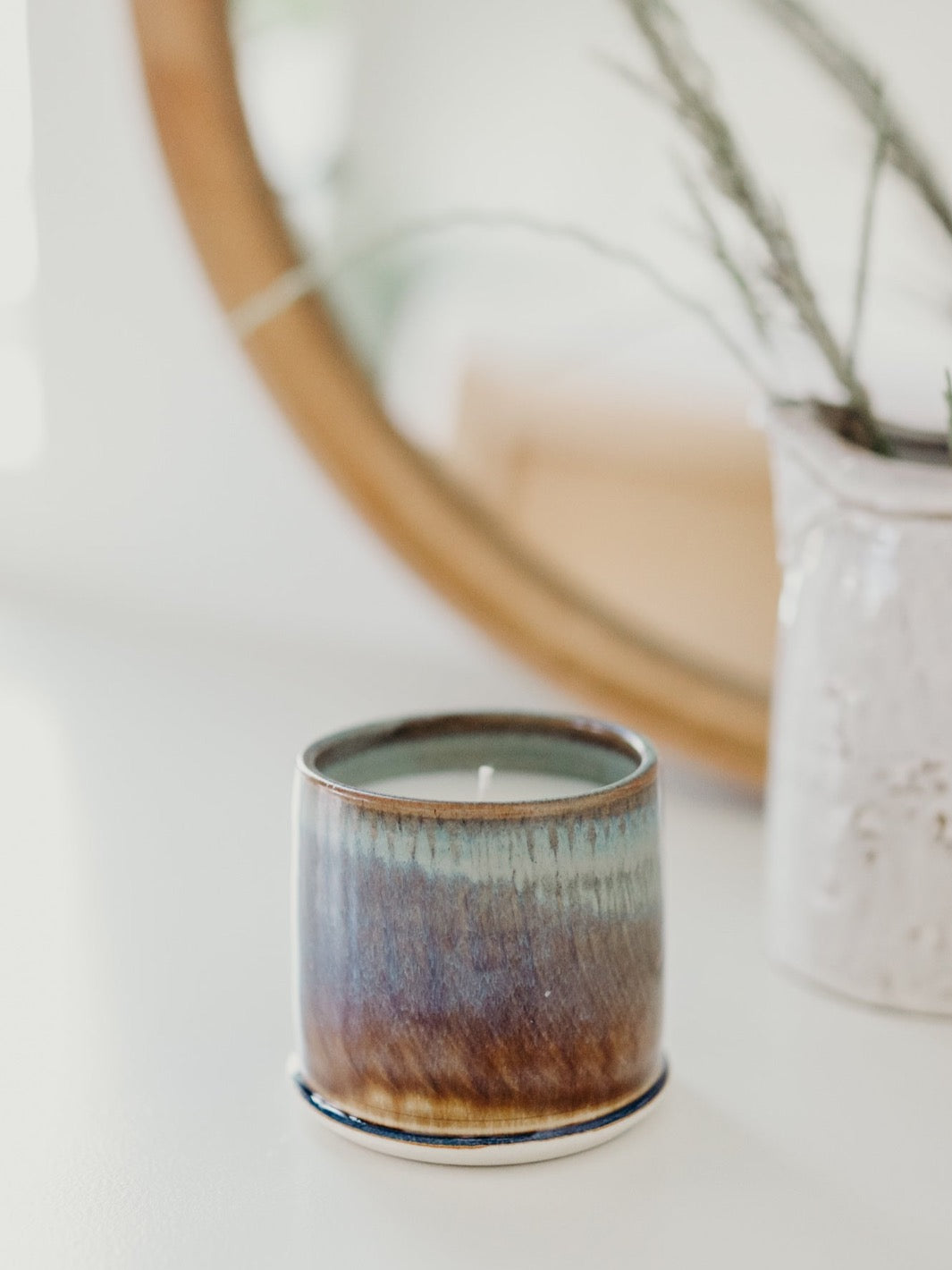 Blue Tobacco Bay Leaf Pottery Candle