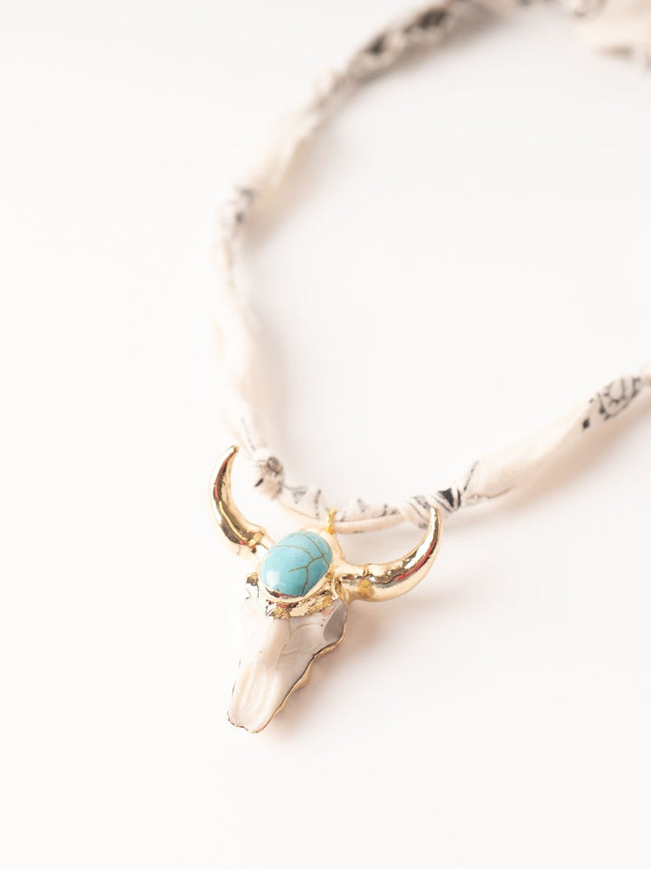 White Sundown Skull Bandana Necklace - Heyday
