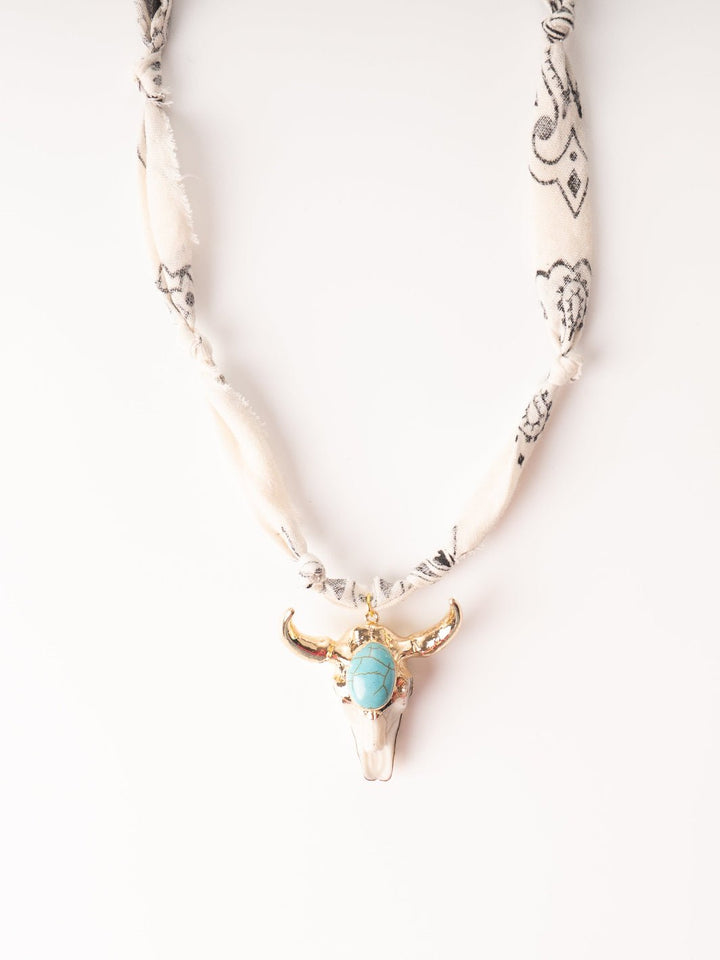 White Sundown Skull Bandana Necklace - Heyday
