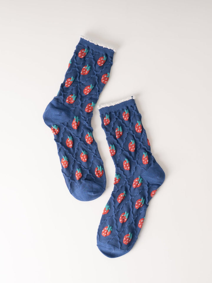 Women's Blue Retro Strawberry Socks - Heyday