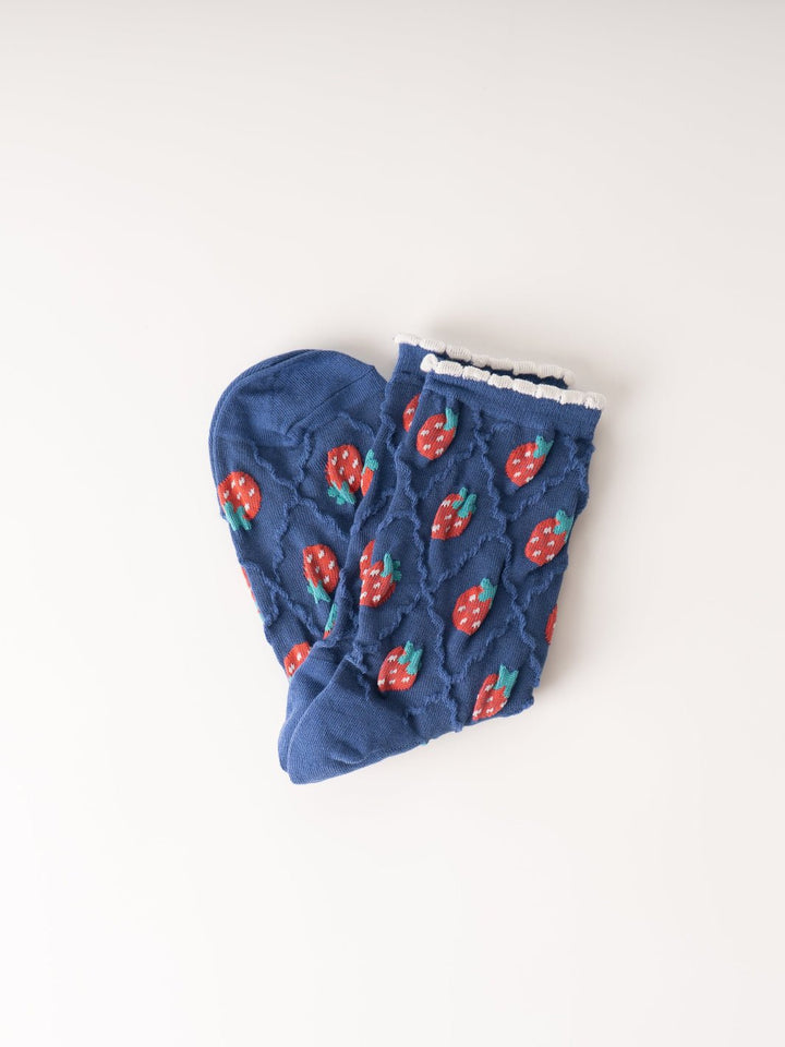 Women's Blue Retro Strawberry Socks - Heyday