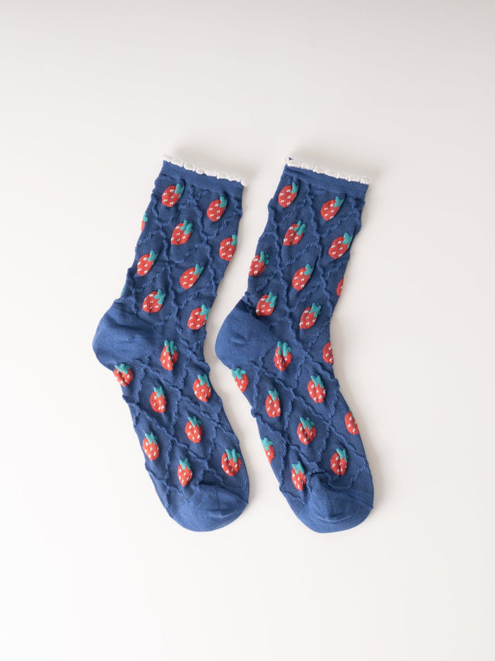 Women's Blue Retro Strawberry Socks - Heyday