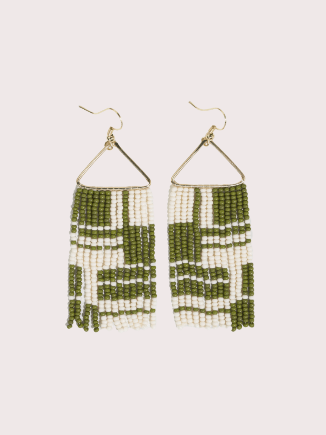 Avocado + Cream Triangle Fringe Earrings - Heyday