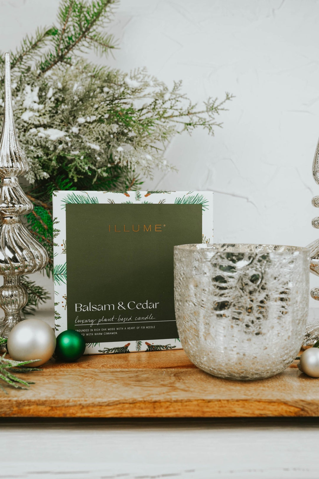 Balsam + Cedar Large Crackle Glass Candle - Heyday
