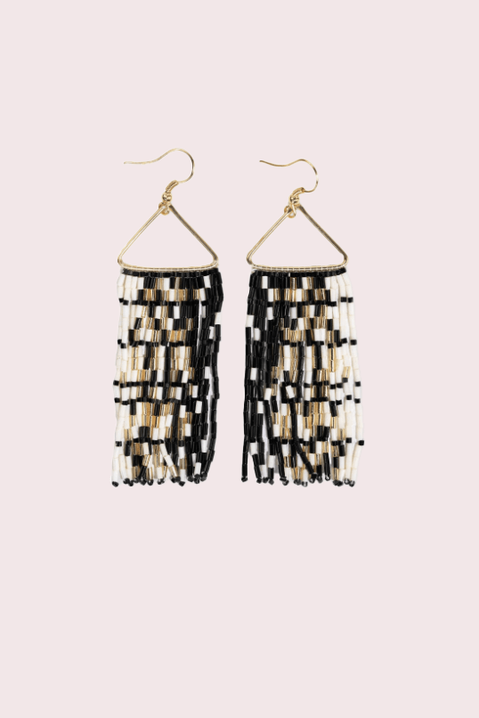 Black + White + Gold Triangle Fringe Earrings - Heyday
