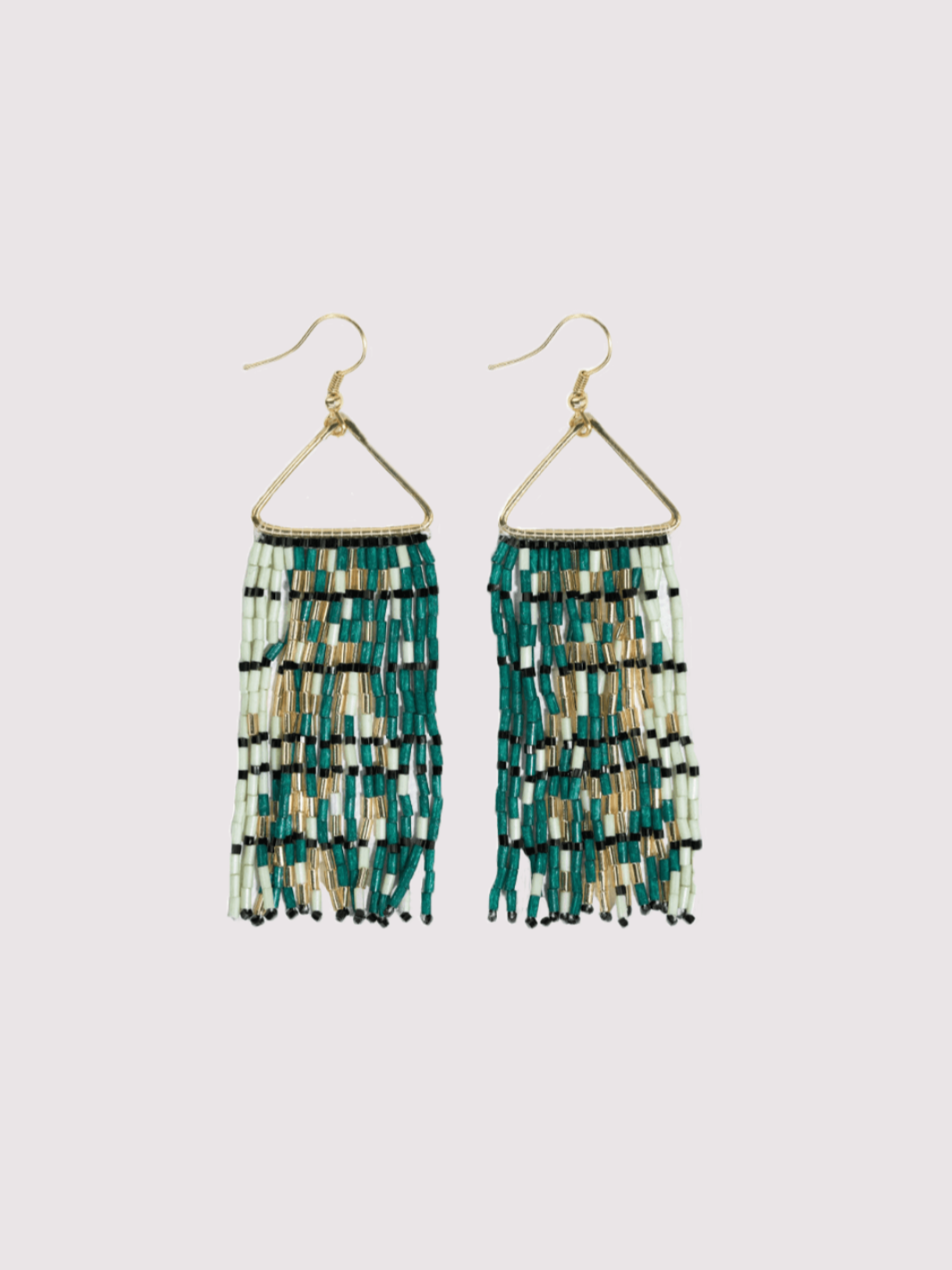 Emerald + Gold Triangle Fringe Earrings - Heyday