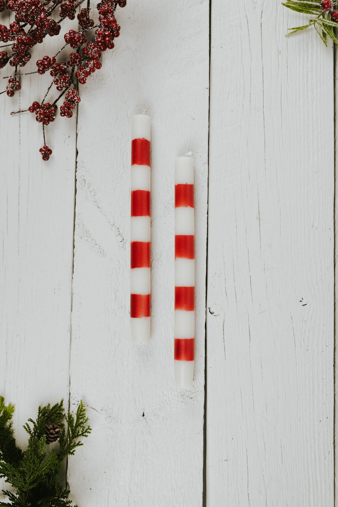 Red Striped Taper Candles - Heyday