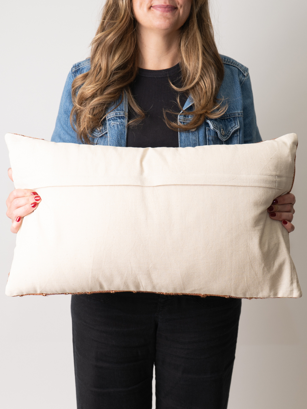 Woven Blend Slub Striped Pillow with Chambray Back