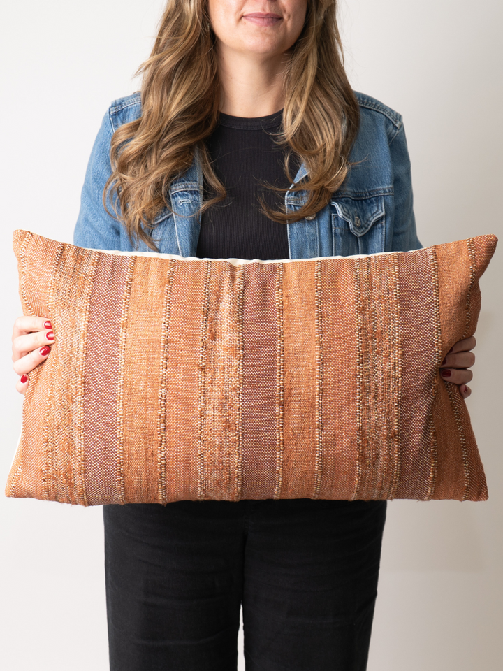 Woven Blend Slub Striped Pillow with Chambray Back