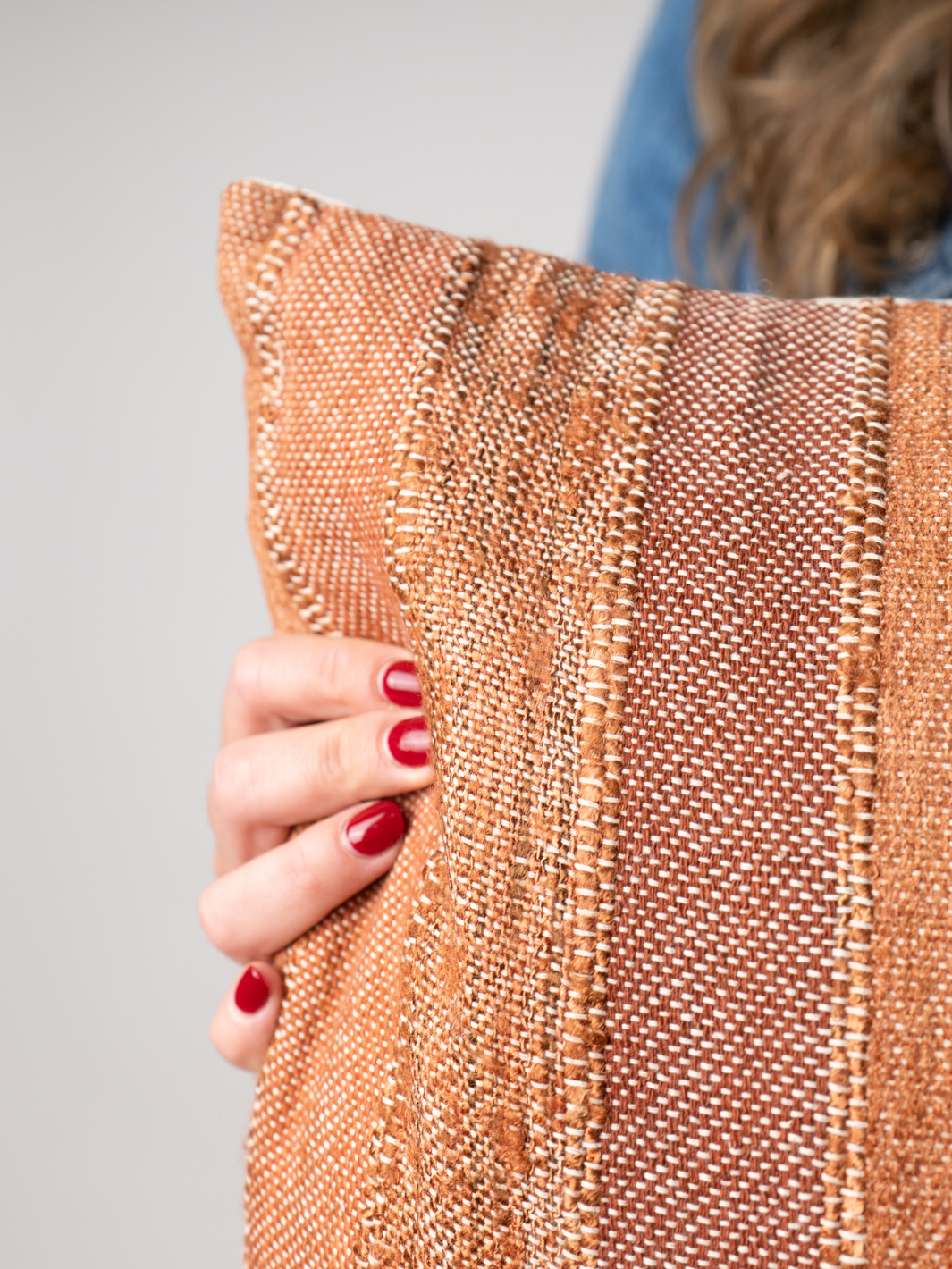 Woven Blend Slub Striped Pillow with Chambray Back