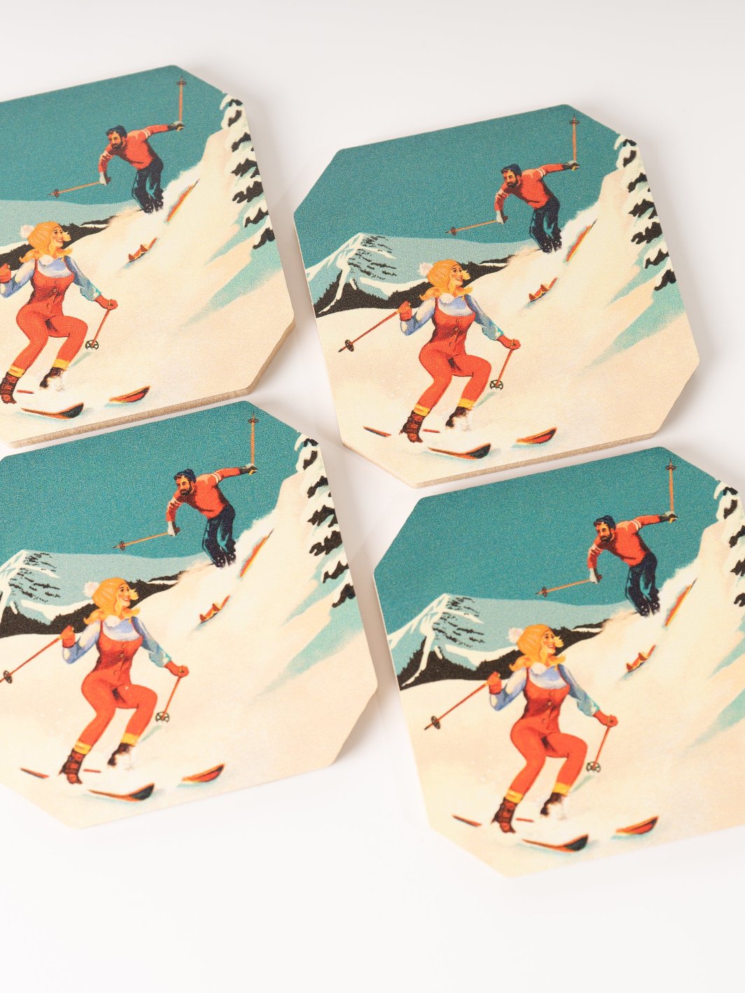 Retro Skiing Coaster Set