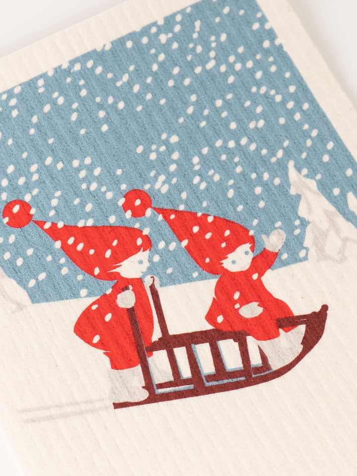 Sledding Swedish Dishcloth