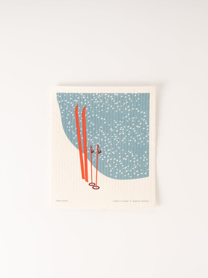 Red Skis Swedish Dishcloth