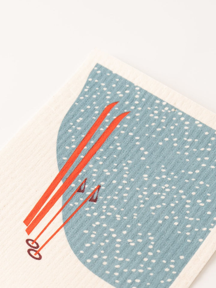 Red Skis Swedish Dishcloth