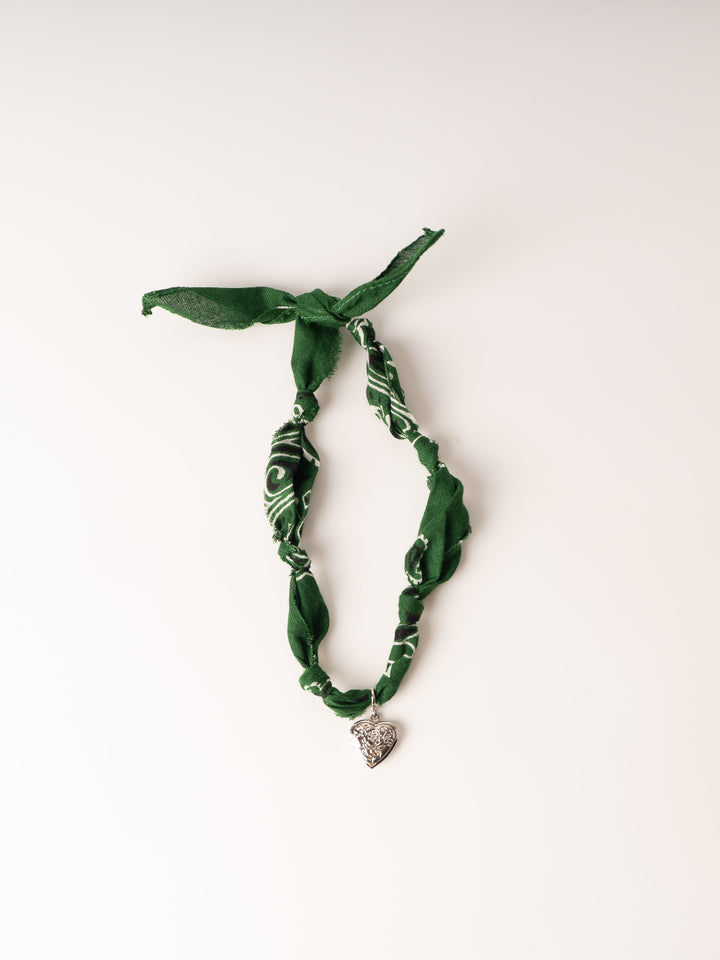 Dark Green Silver Heart Bandana Necklace
