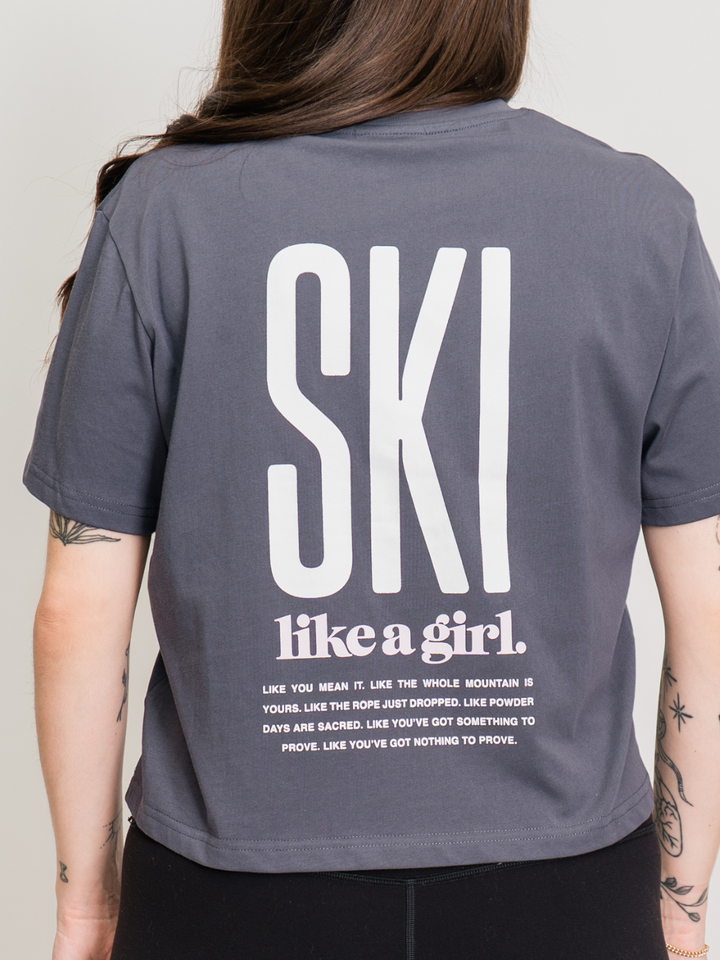 Ski Like A Girl Dark Grey "Like You Mean It" Short Sleeve Tee