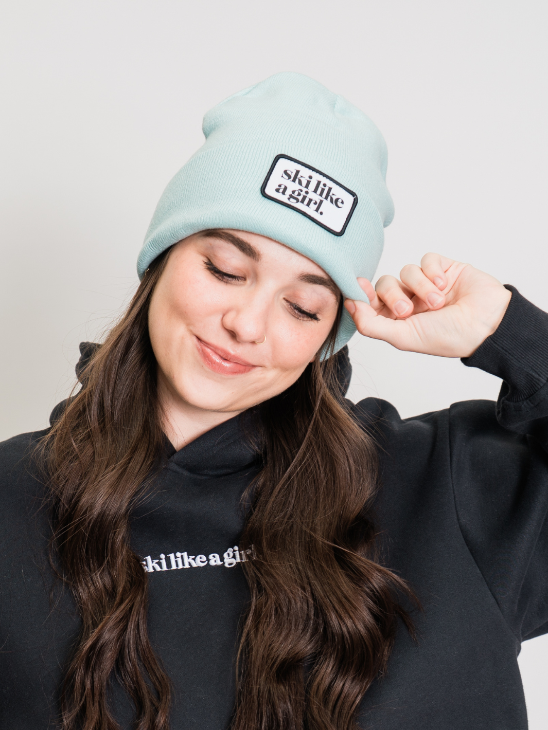 Ski Like a Girl Arctic Aqua Merrowed Raised Patch Beanie