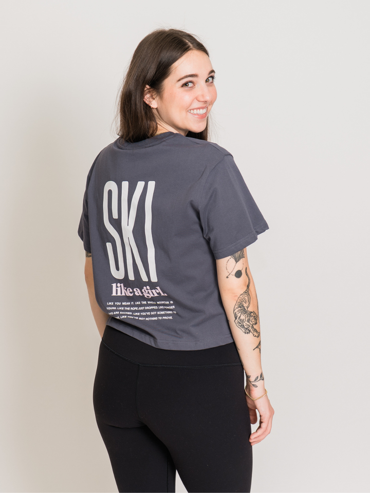 Ski Like A Girl Dark Grey "Like You Mean It" Short Sleeve Tee