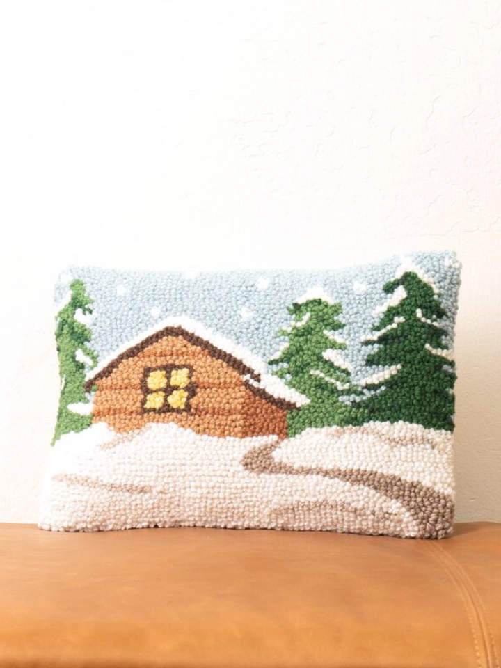 Snowy Cabin Hook Pillow