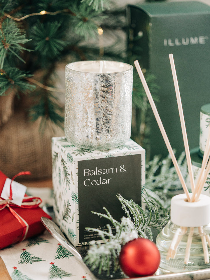 Balsam + Cedar Small Crackle Glass Candle