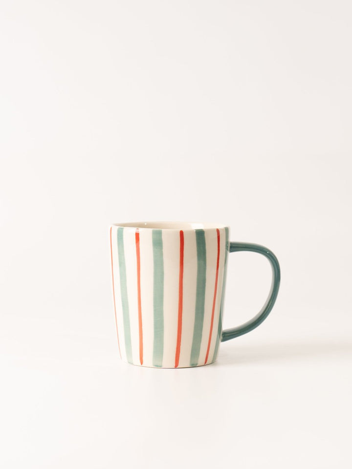 Aqua Handle Multi Color Stripe Mug