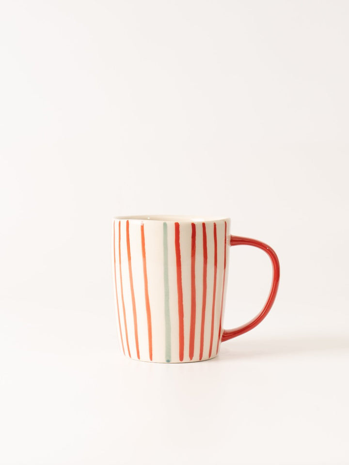 Red Handle Multi Stripe Mug