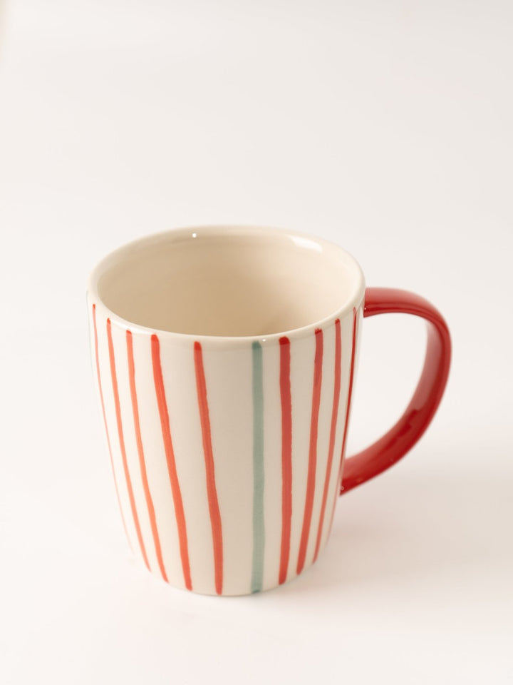 Red Handle Multi Stripe Mug