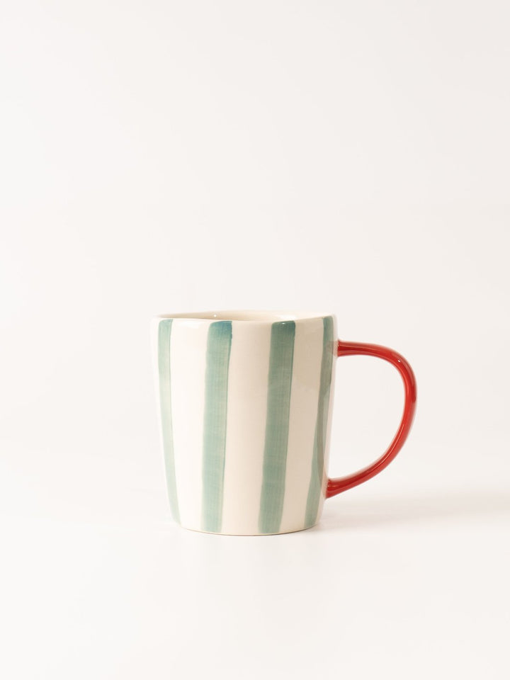 Red Handle Aqua Stripe Mug