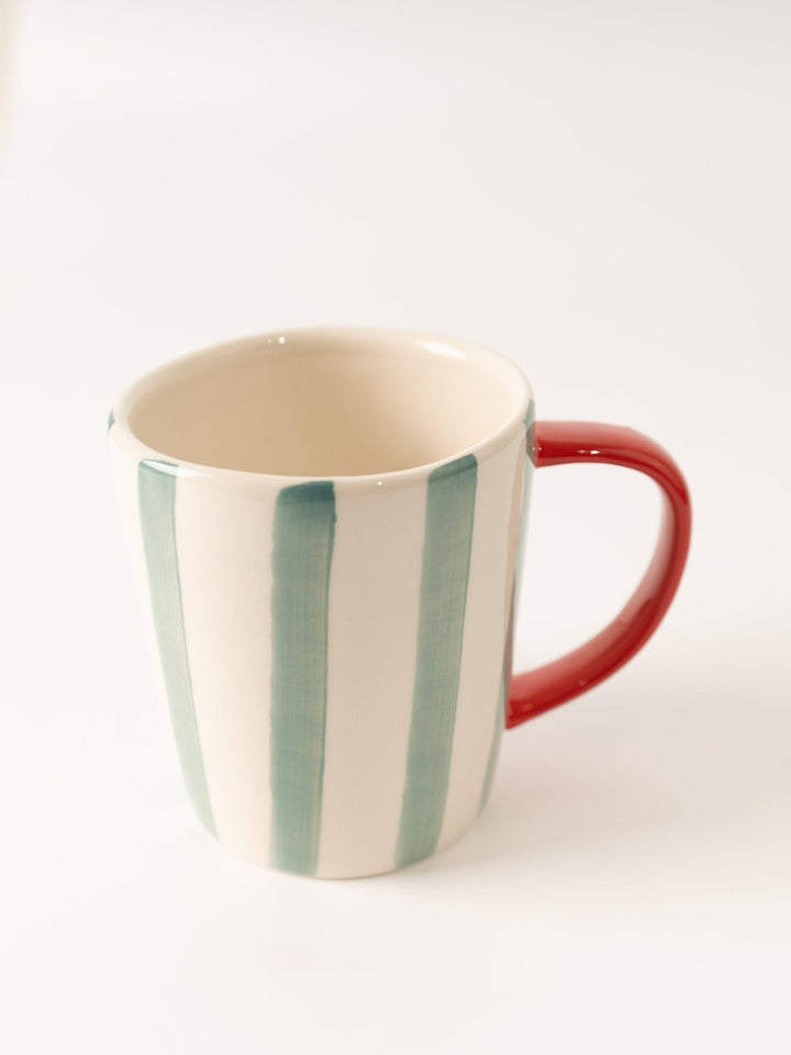 Red Handle Aqua Stripe Mug