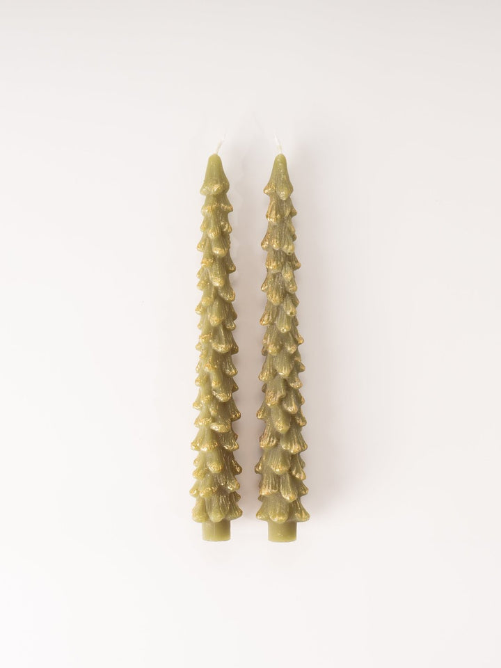 Gold Dipped Evergreen Tree Taper Candles - Tall