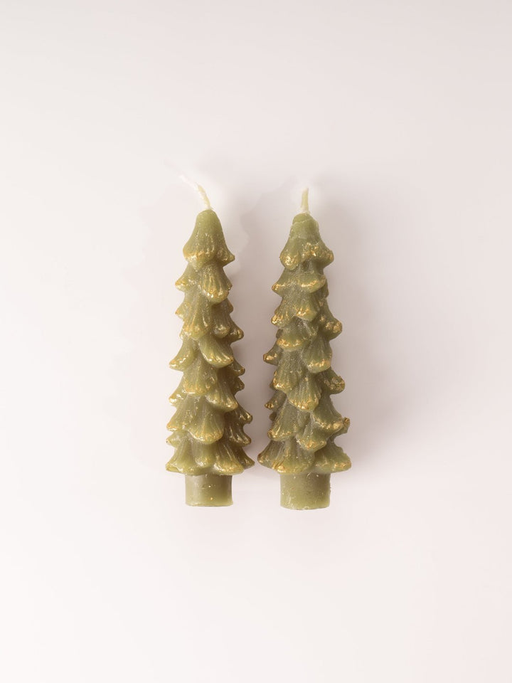 Gold Tipped Green Tree Taper Candle - Short